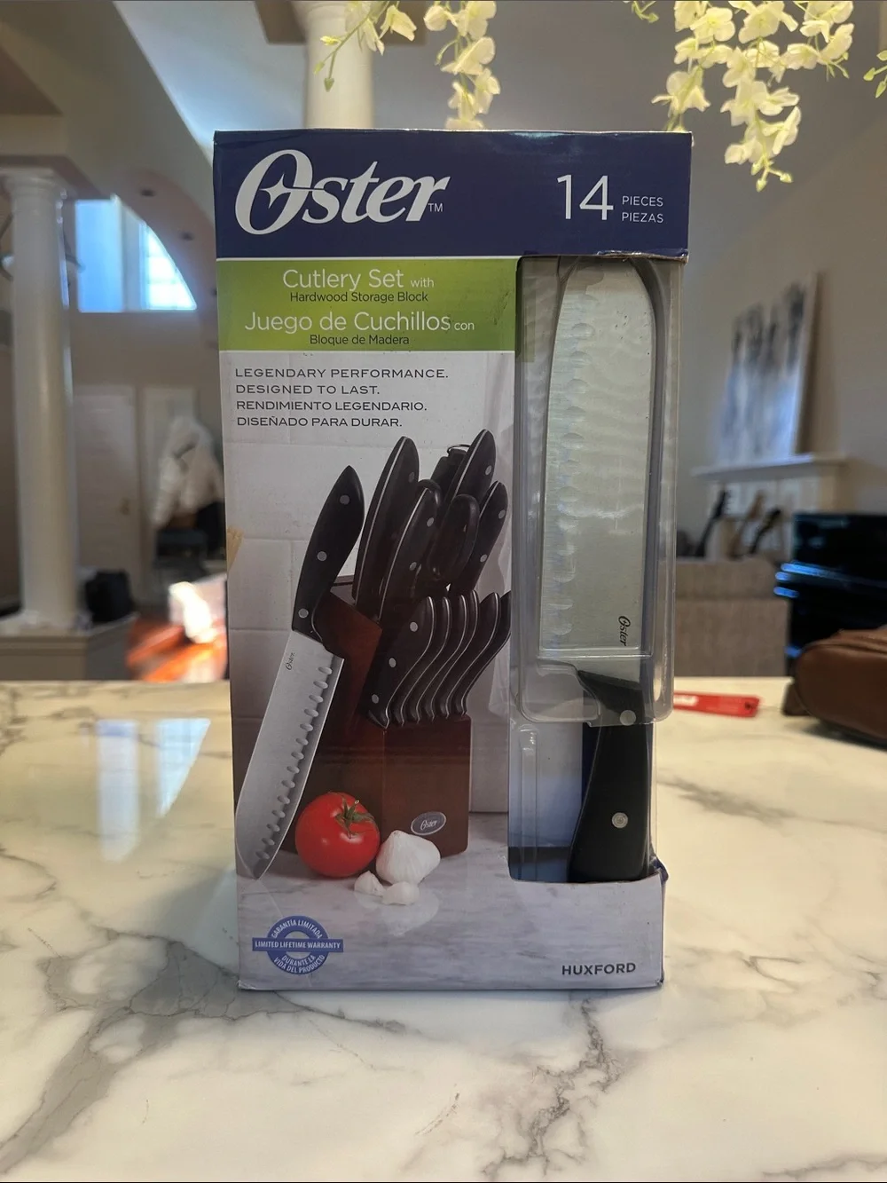 Oster 14-Piece Cutlery Set with Black Handles and Wood Block